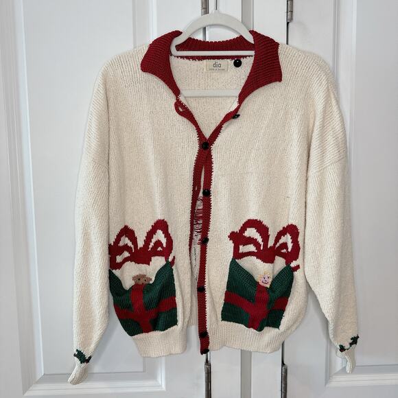 DIA North of Boston Vintage Hand-Knit Christmas Festive Cardigan M/L - Picture 1 of 9